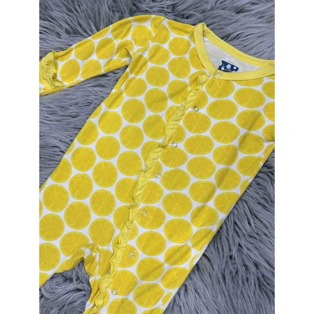 Kicky Pants Yellow Citrus Print Muffin Ruffle‎ Footed Snap Up Jammy 3-6 Month
